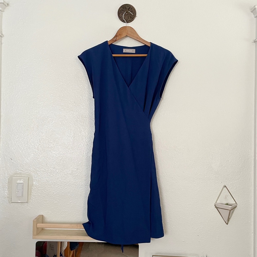 Everlane GoWeave Short Sleeve Wrap Dress Navy Blue Size 4